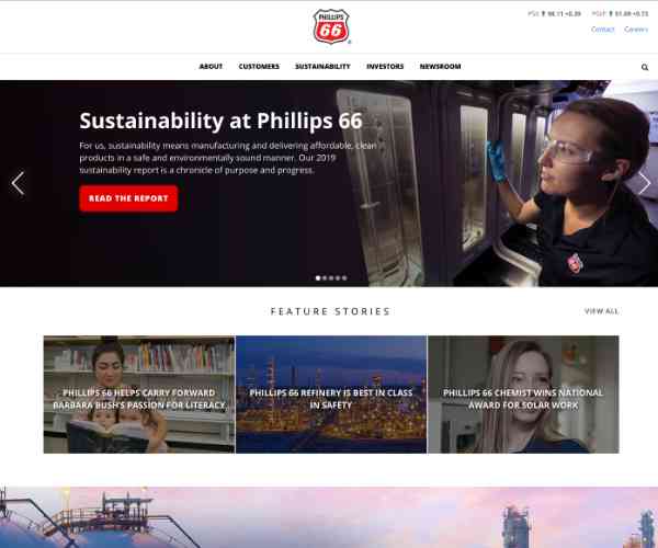 A screenshot of the Phillips 66 website in 2018