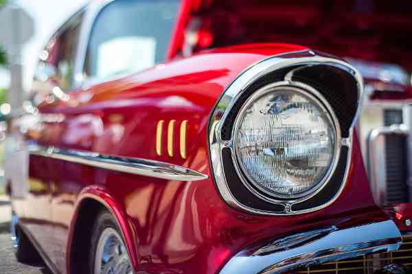 A headlight of a classic car